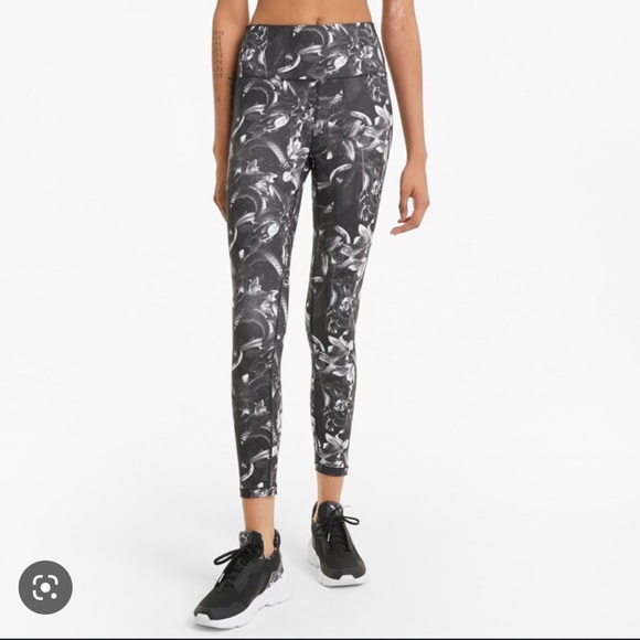 NWT PUMA Floral Untamed 7/8 Training Leggings Grey white print tropical floral - Picture 6 of 9
